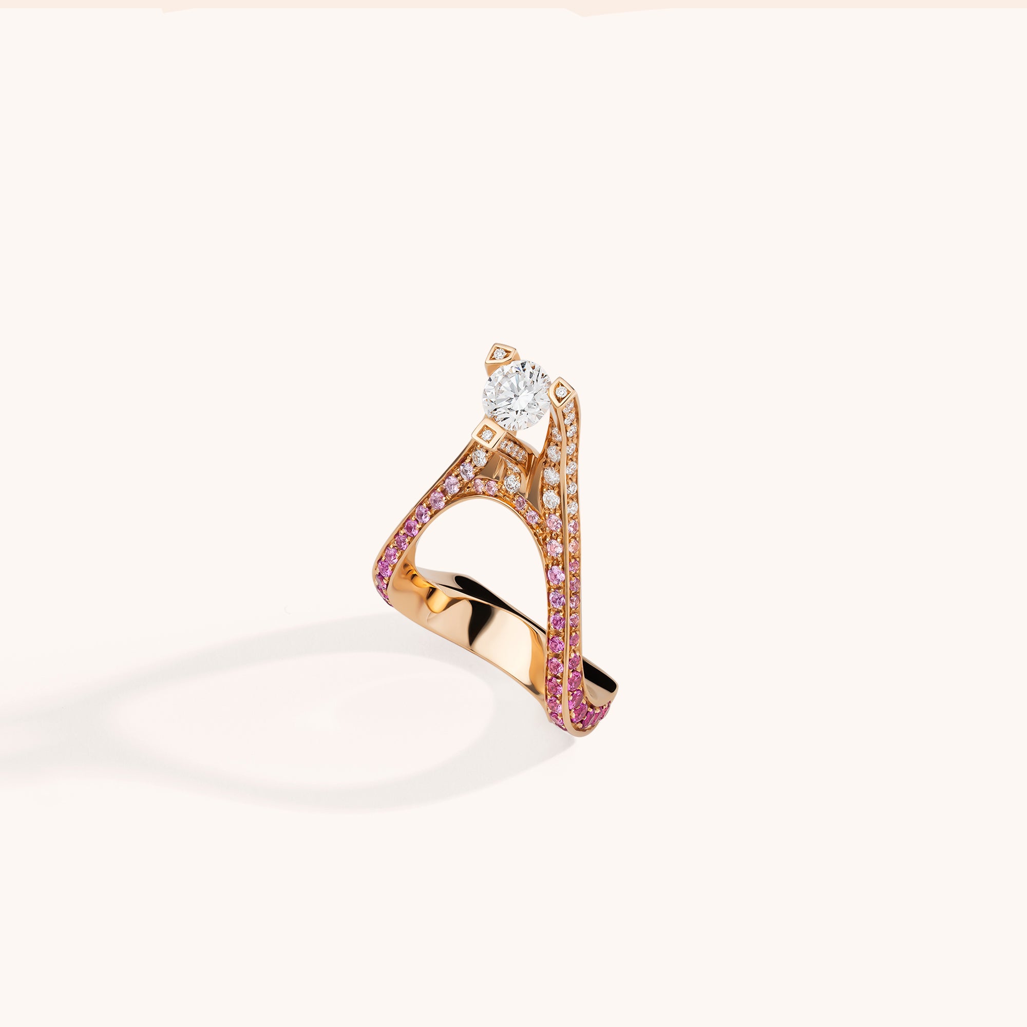 Lia ring with white diamonds and pink sapphires