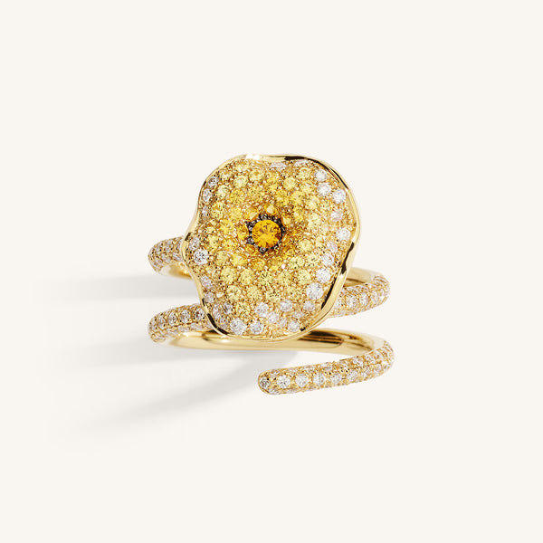 Moon Flowers ring with white diamonds and sapphires