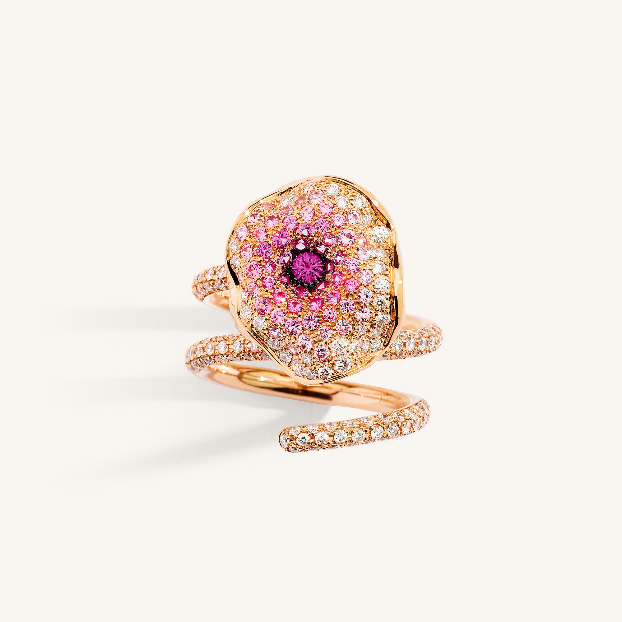 Moon Flowers ring with white diamonds and sapphires