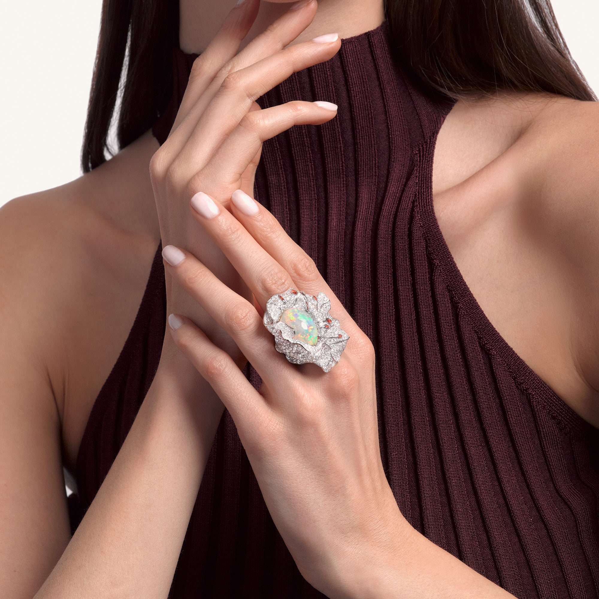 Whispers ring with opal, sapphires and white/ice diamonds