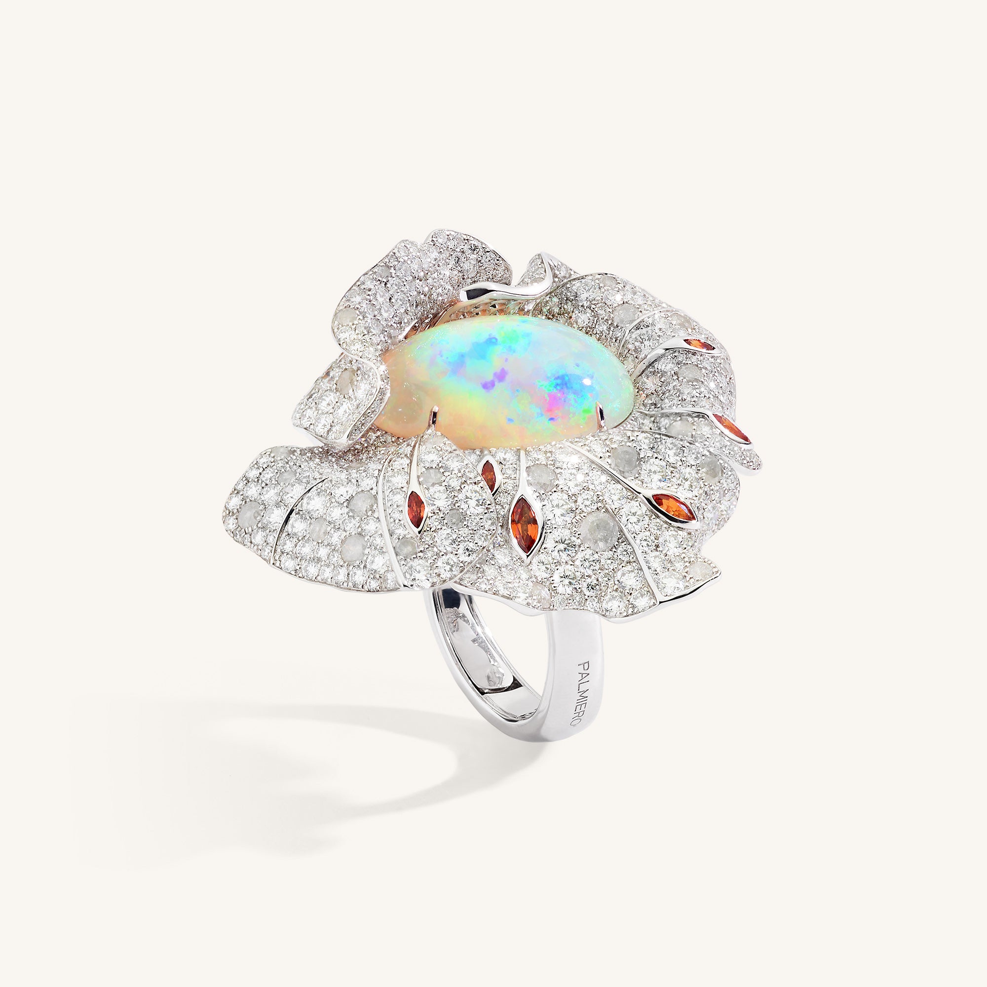 Whispers ring with opal, sapphires and white/ice diamonds
