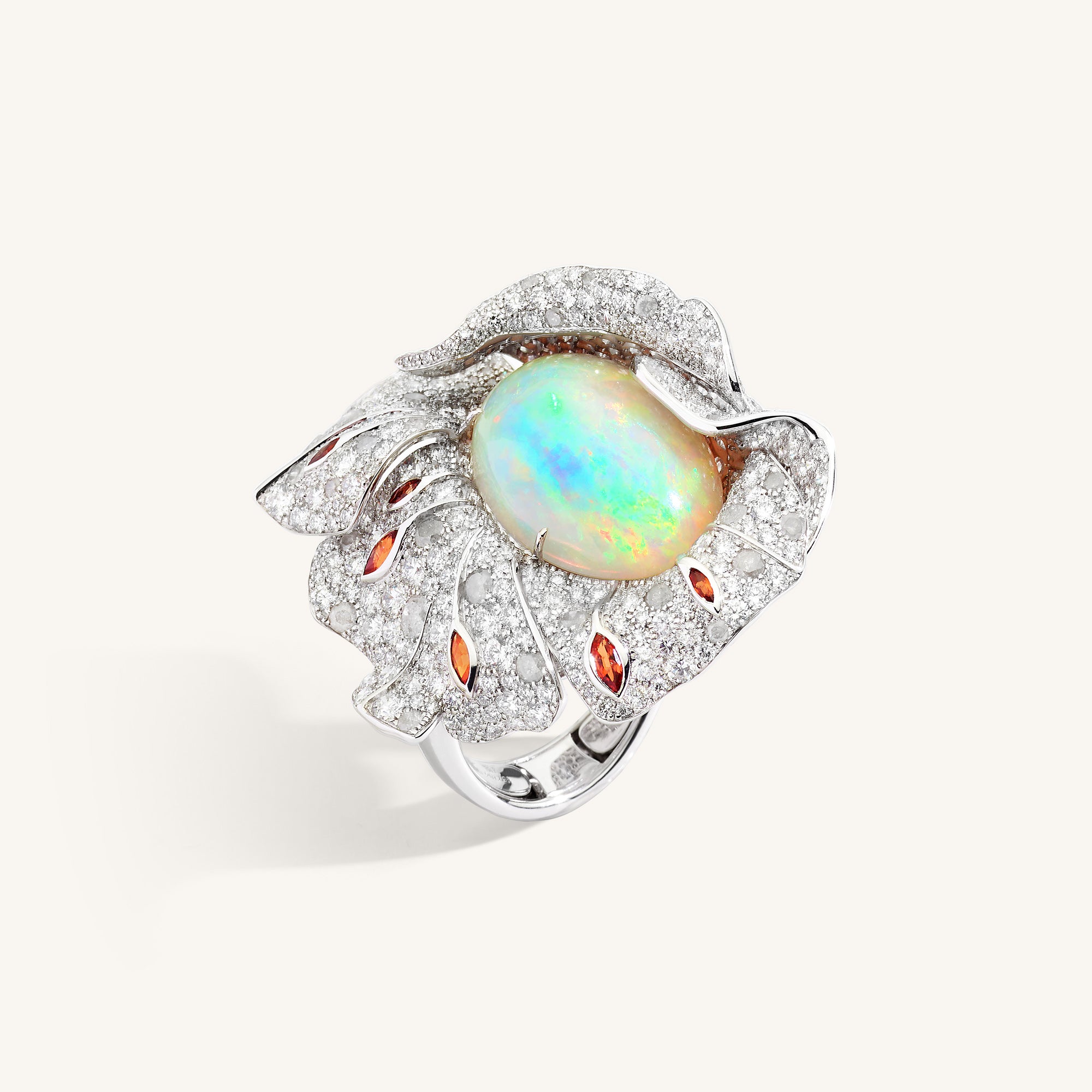 Whispers ring with opal, sapphires and white/ice diamonds