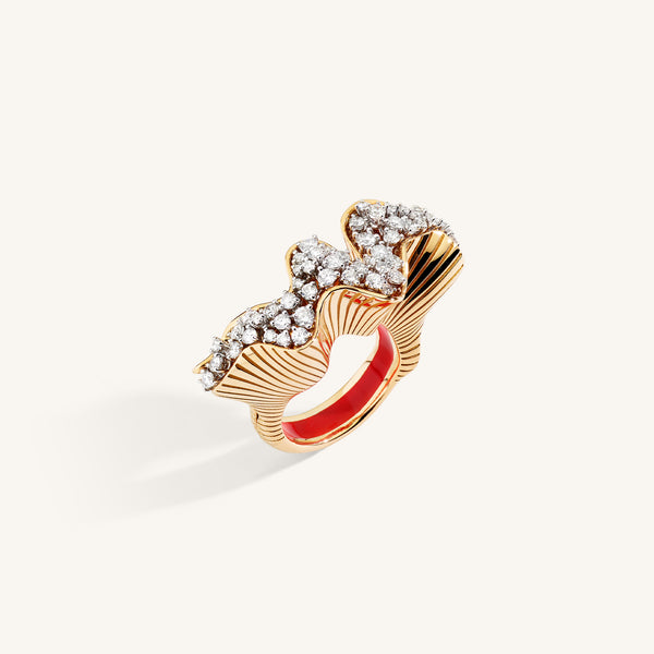 Rays of Sun ring with white diamonds and red enamel