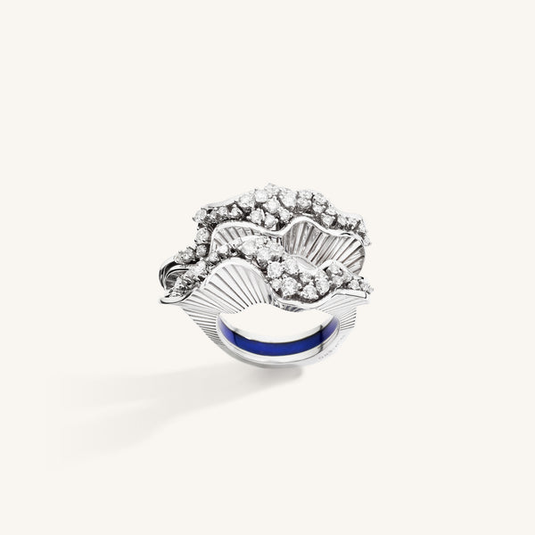 Rays of Sun ring with white diamonds and blue enamel