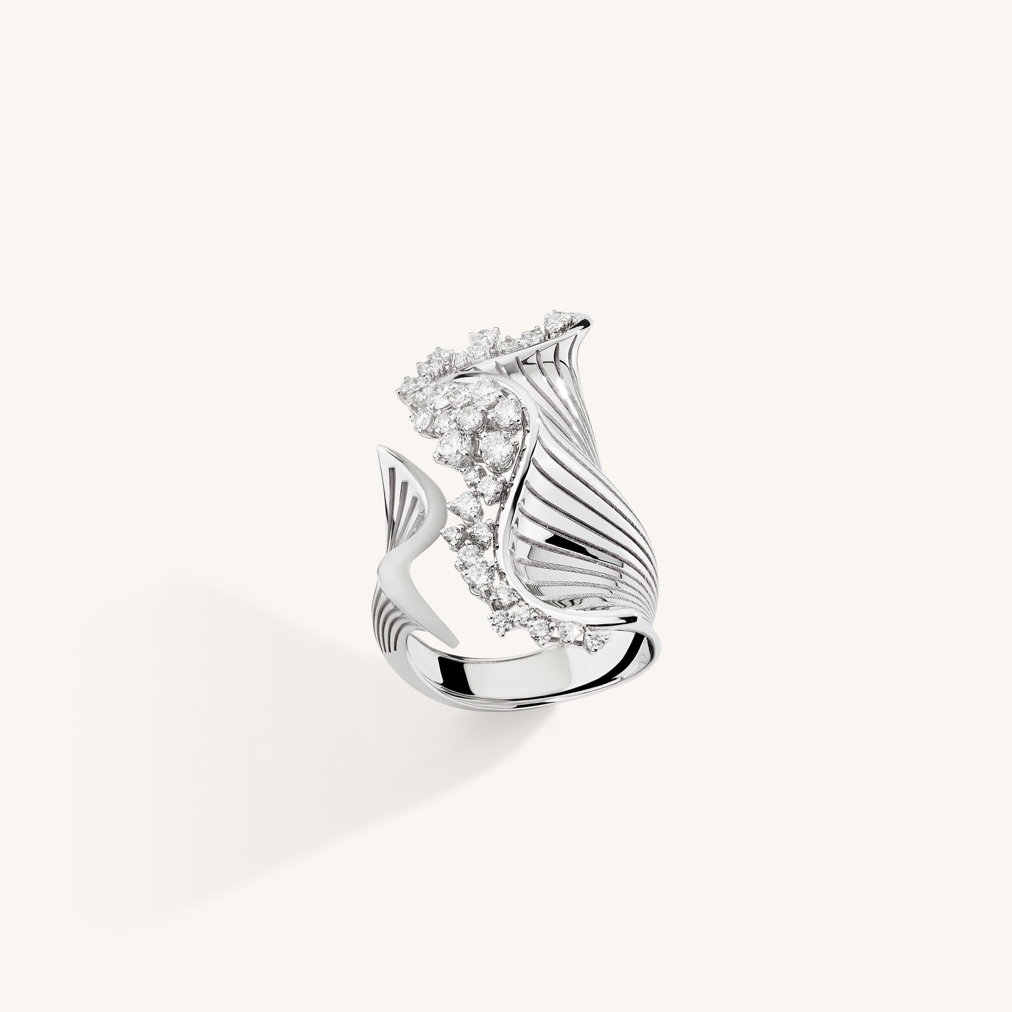 Rays of Sun ring with white diamonds and white enamel