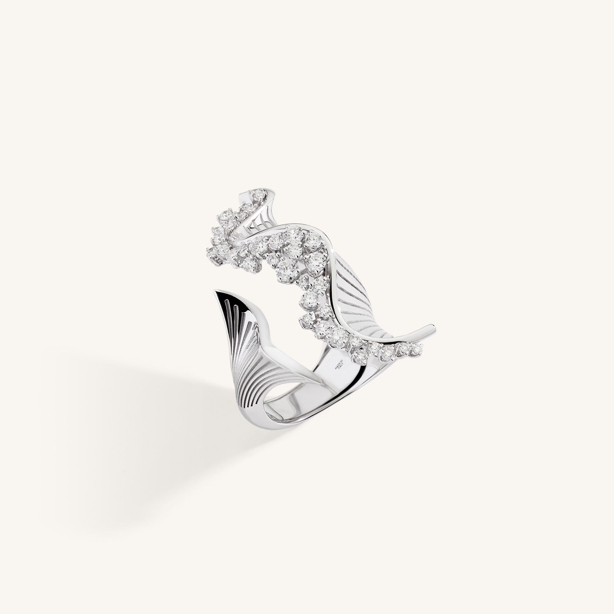 Rays of Sun ring with white diamonds and white enamel