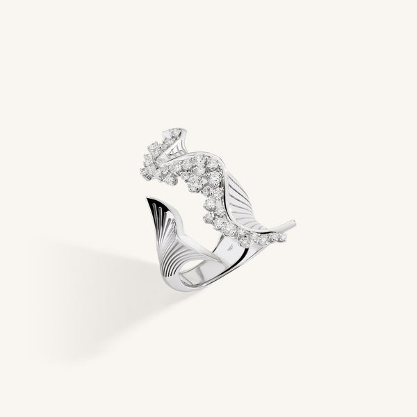 Rays of Sun ring with white diamonds and white enamel