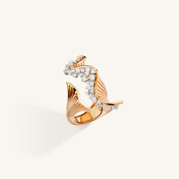 Rays of Sun ring with white diamonds and white enamel