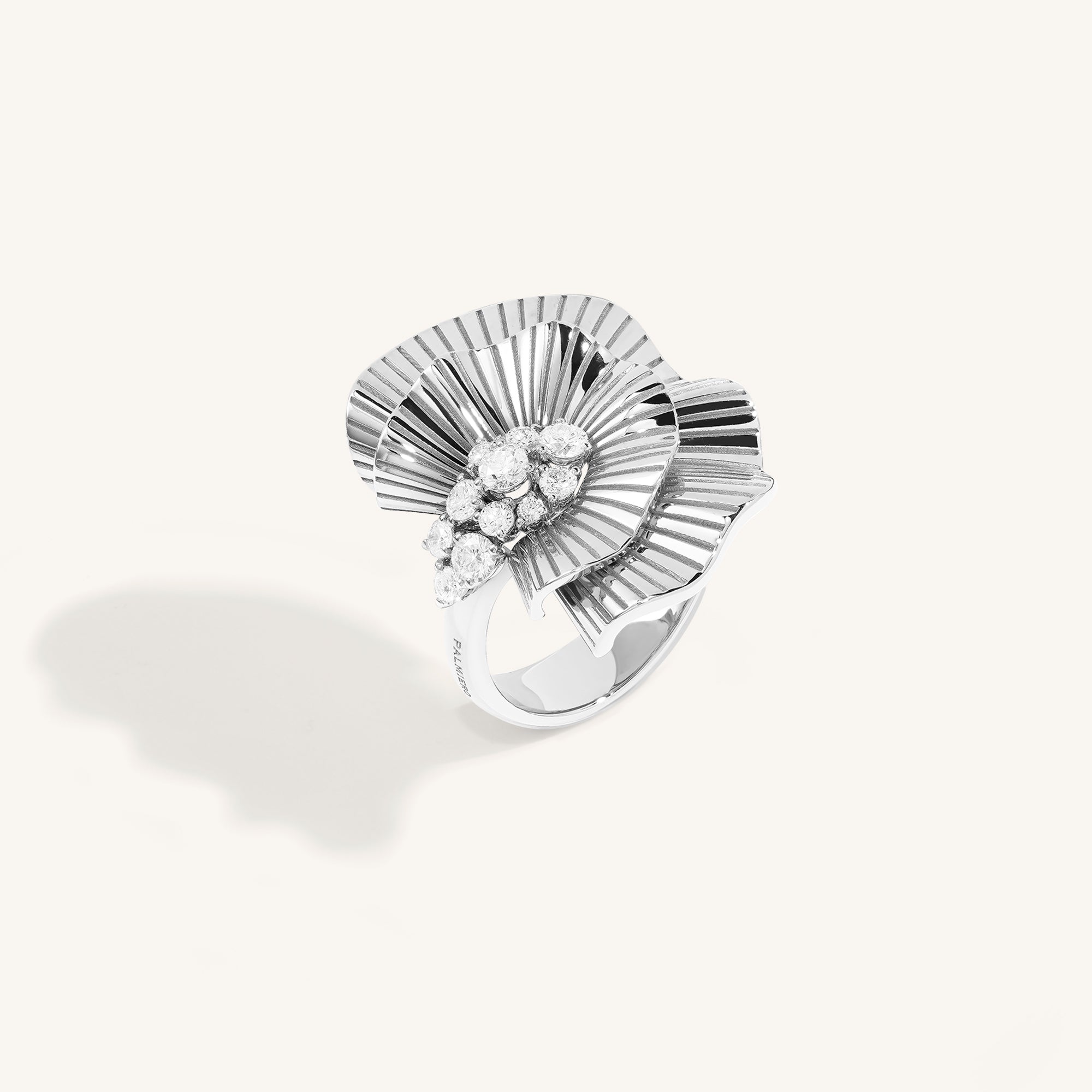 Rays of Sun ring with white diamonds