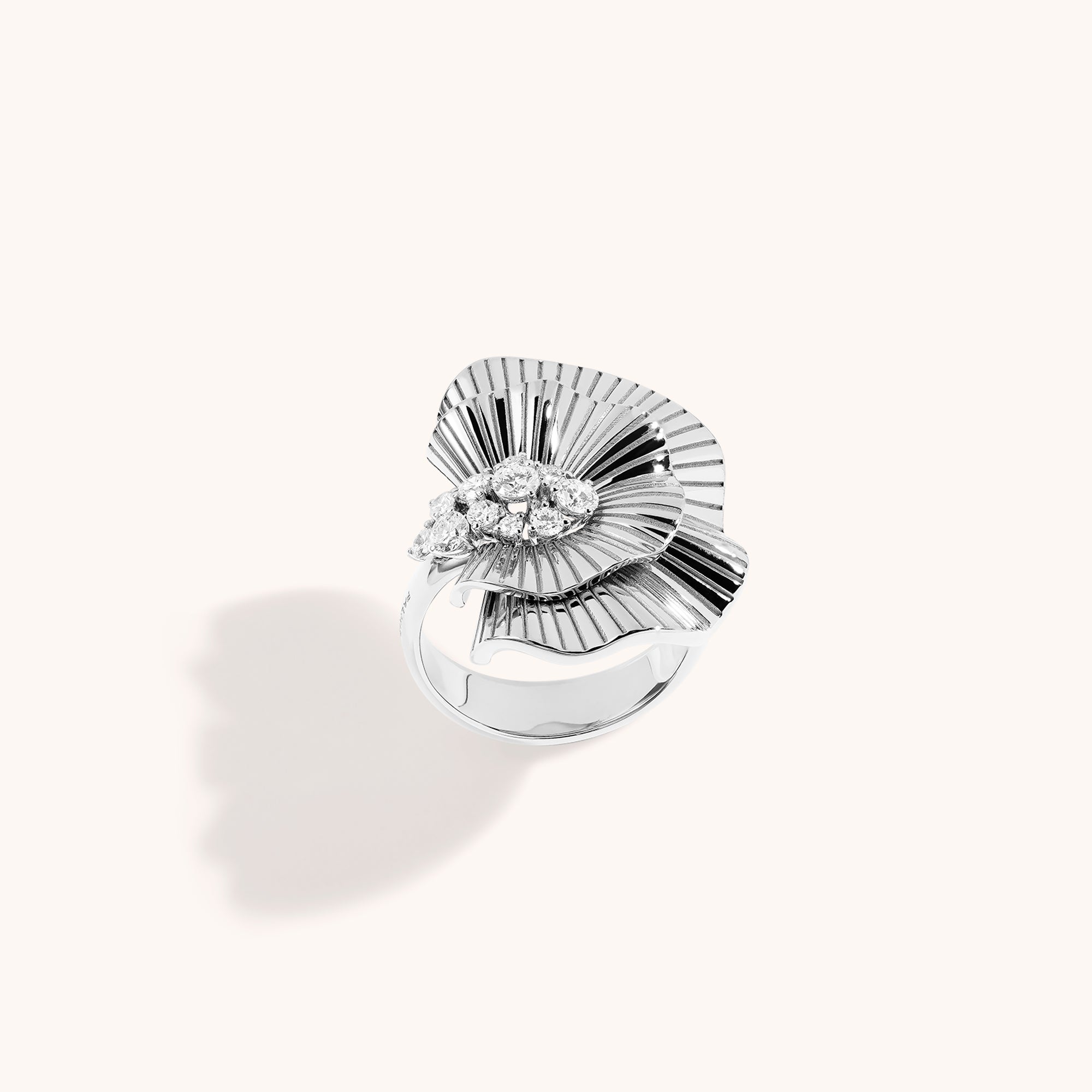 Rays of Sun ring with white diamonds