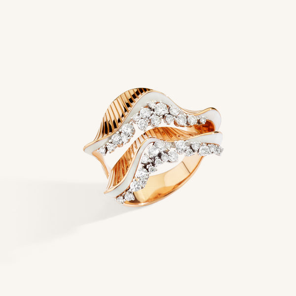 Rays of Sun ring with white diamonds and white enamel