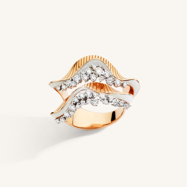 Rays of Sun ring with white diamonds and white enamel