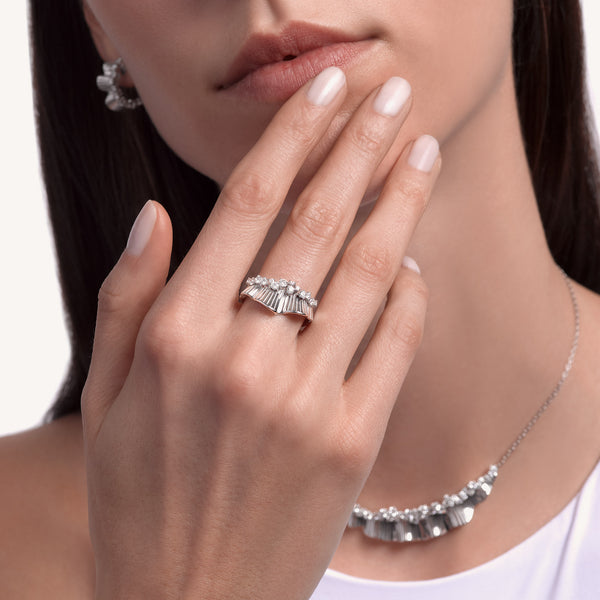 Rays of Sun ring with white diamonds