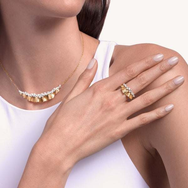 Rays of Sun ring with white diamonds