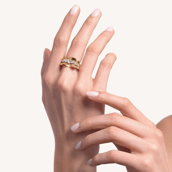 Rays of Sun ring with white diamonds