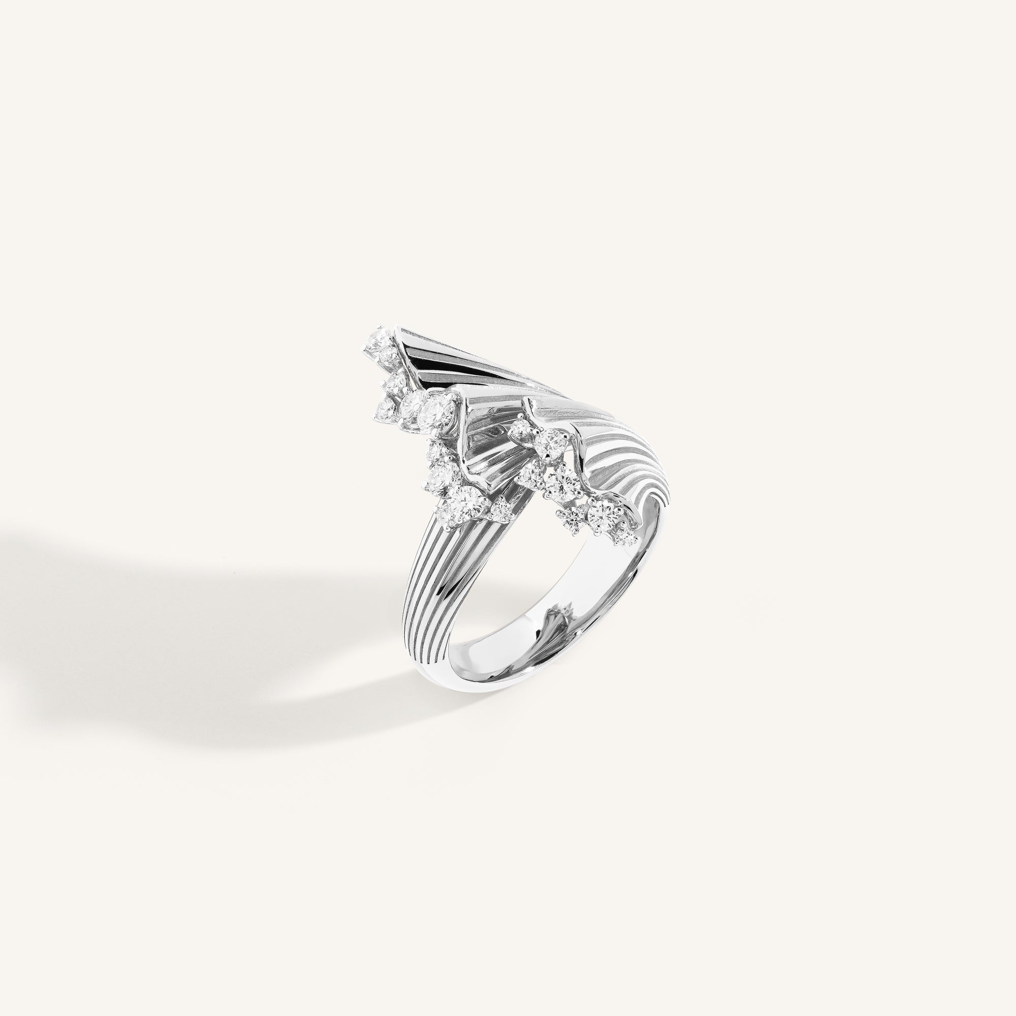 Rays of Sun ring with white diamonds