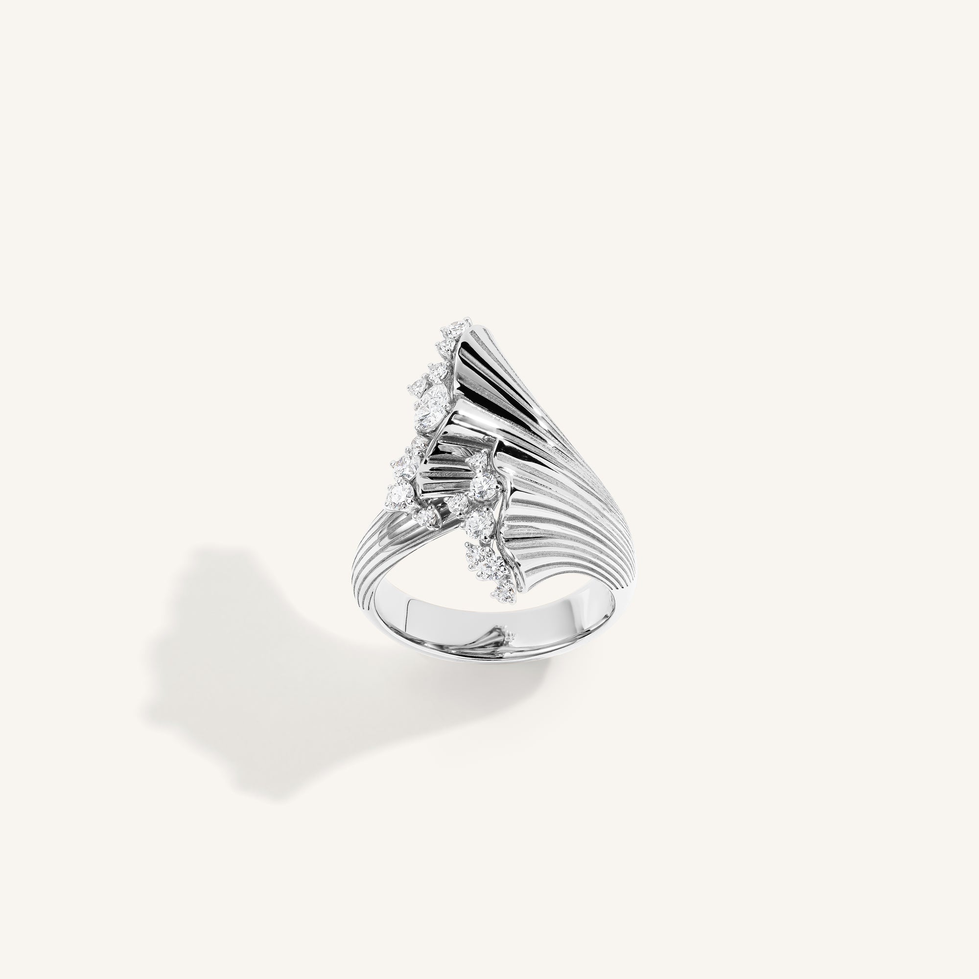 Rays of Sun ring with white diamonds