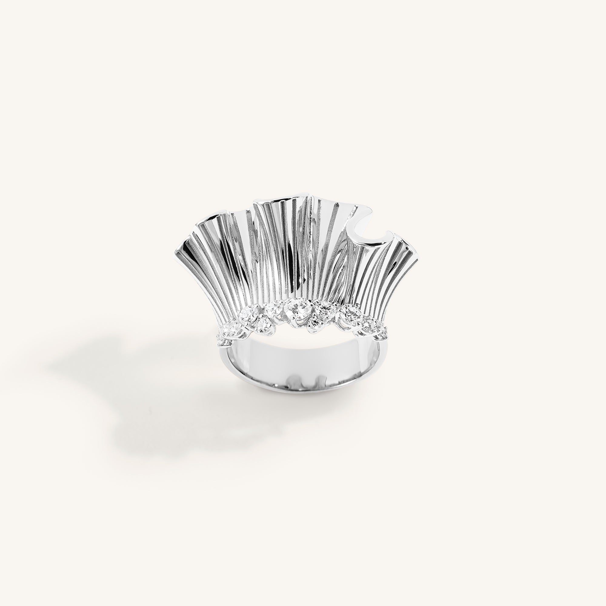 Rays of Sun ring with white diamonds