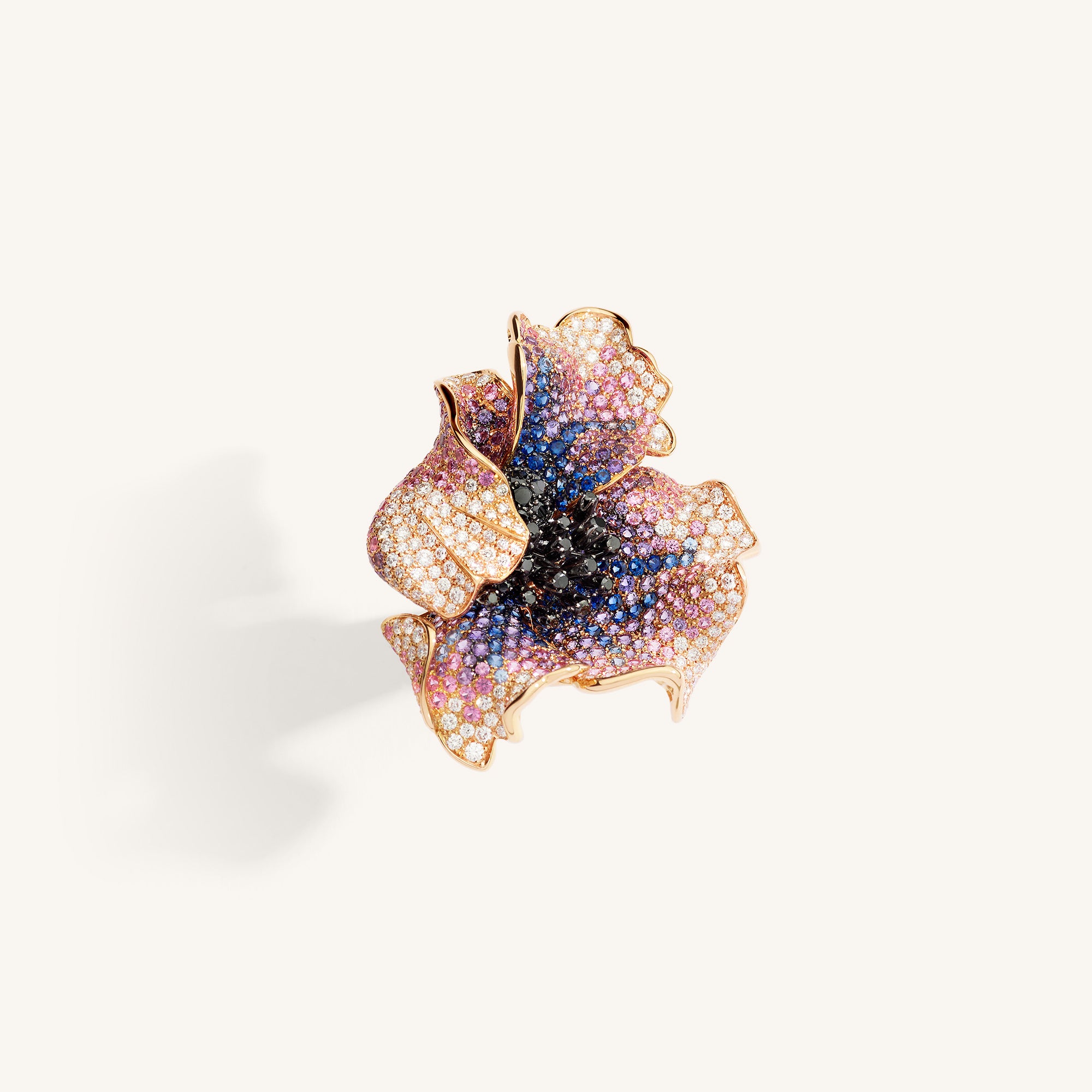 The Poppy Undressed ring with white, black diamonds and sapphires