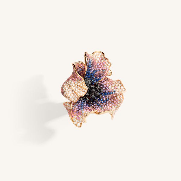 The Poppy Undressed ring with white, black diamonds and sapphires