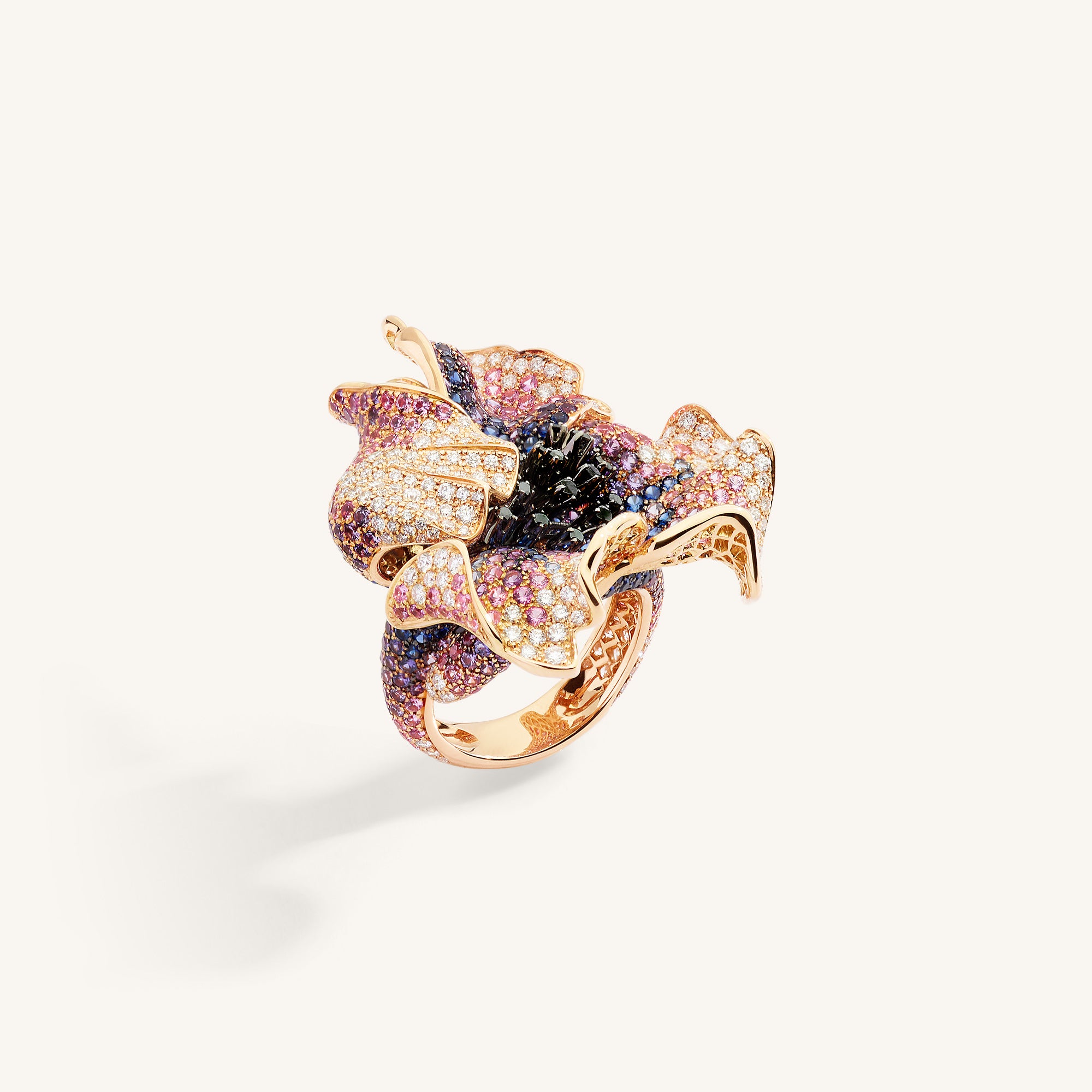 The Poppy Undressed ring with white, black diamonds and sapphires