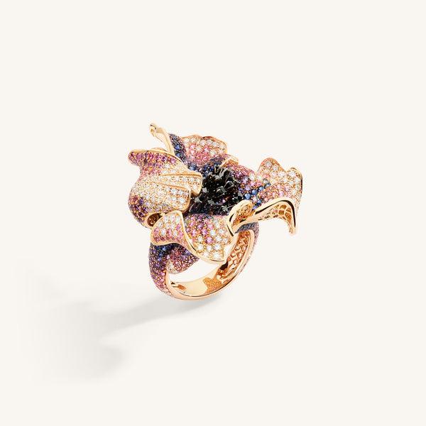 The Poppy Undressed ring with white, black diamonds and sapphires