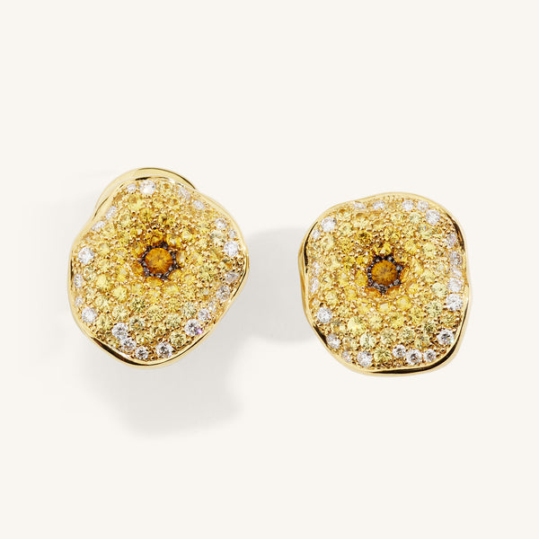 Moon Flowers earrings with white diamonds and sapphires