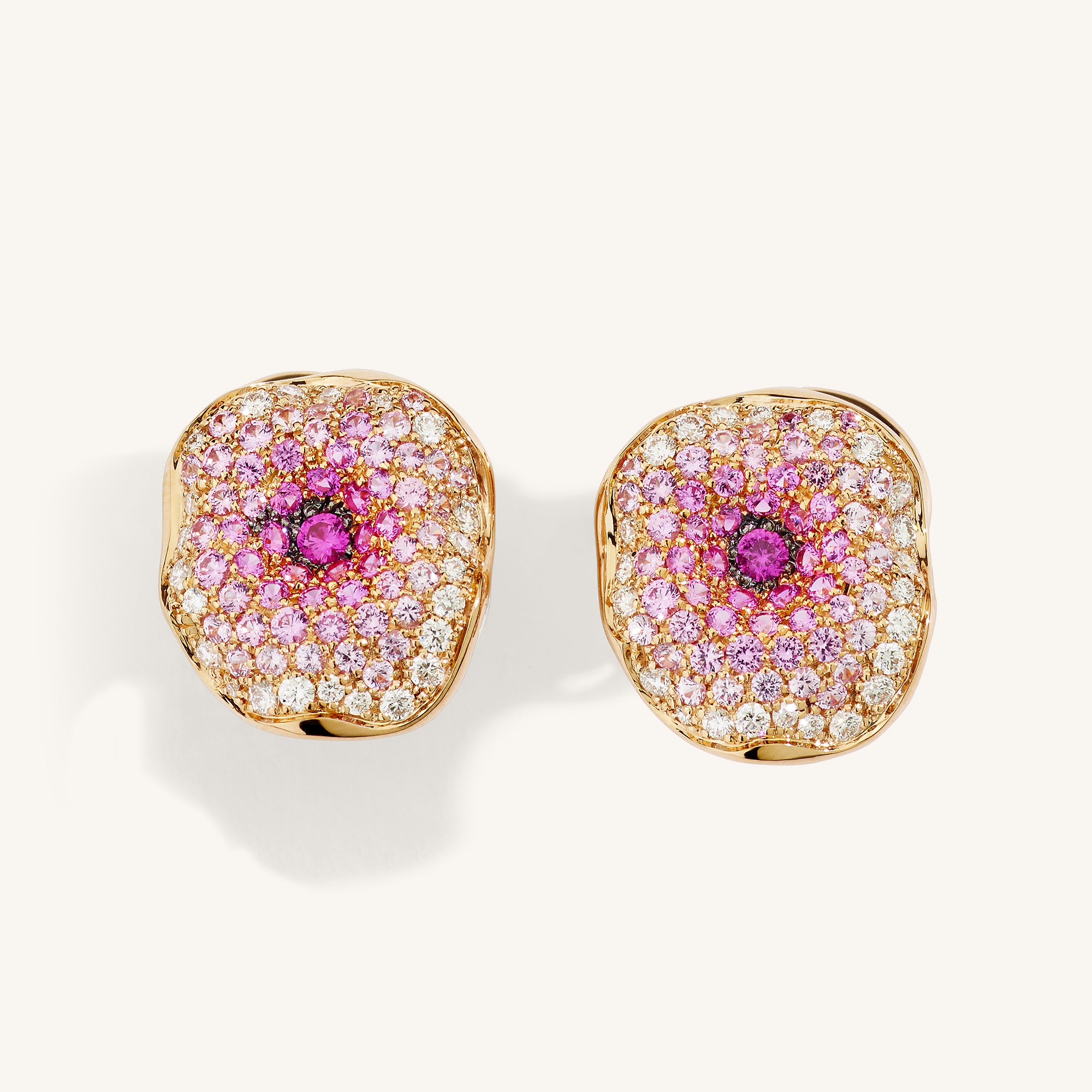 Moon Flowers earrings with white diamonds and sapphires