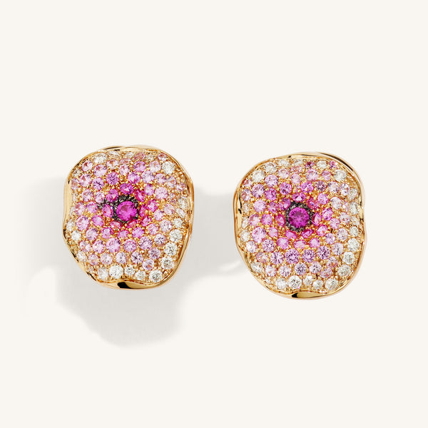 Moon Flowers earrings with white diamonds and sapphires