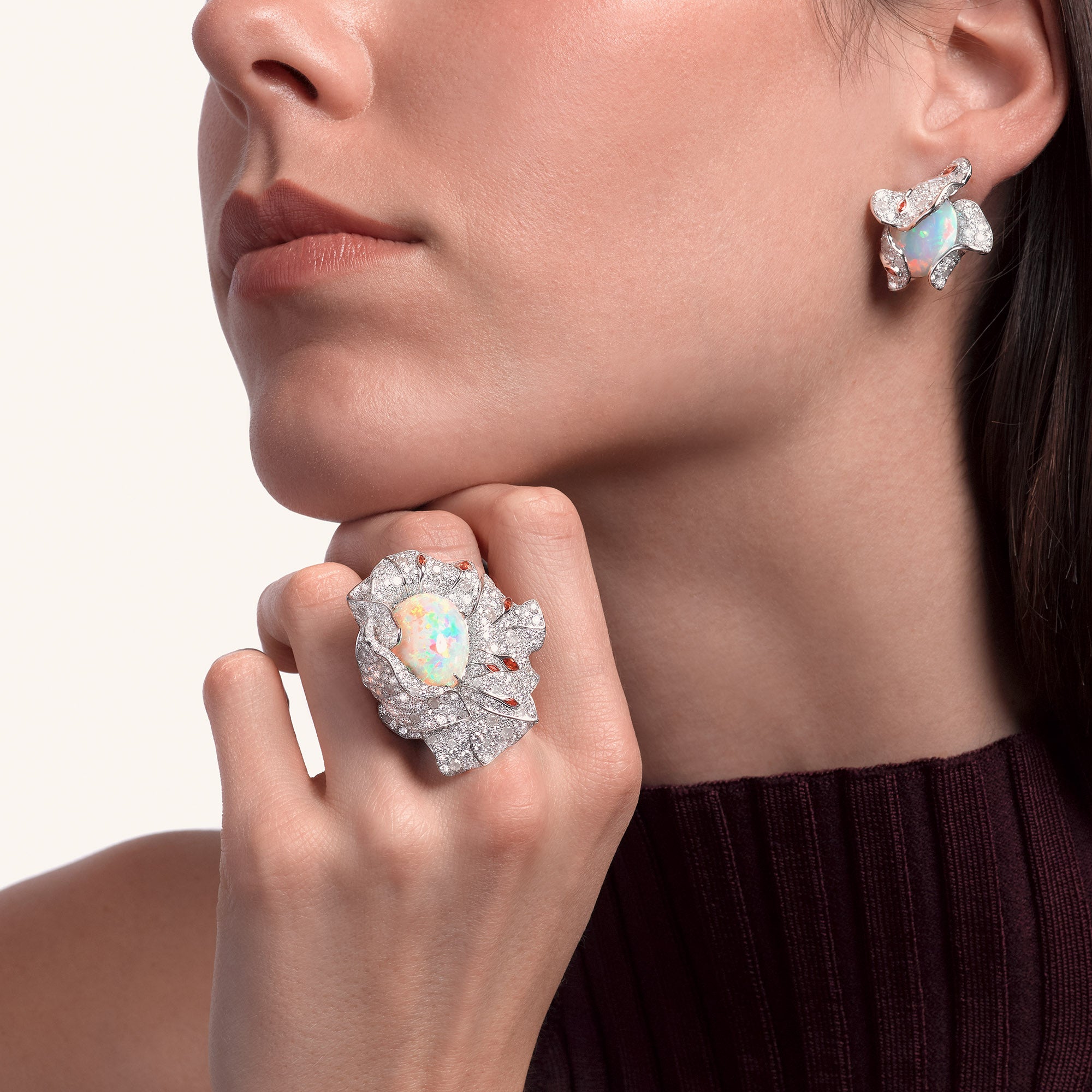 Whispers earrings with opals, sapphires and white/ice diamonds