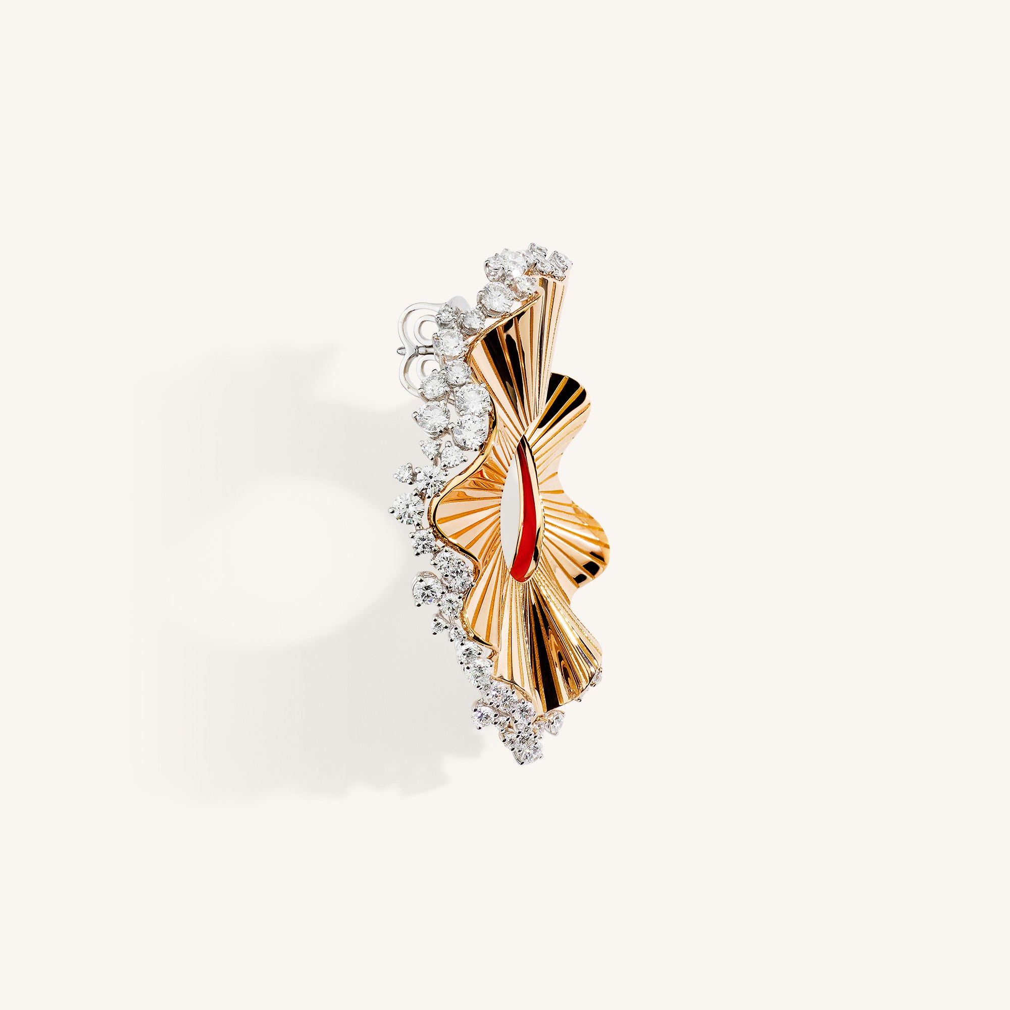 Rays of Sun earrings with white diamonds and red enamel