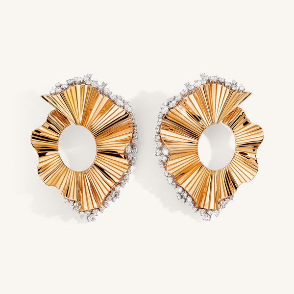 Rays of Sun earrings with white diamonds and red enamel