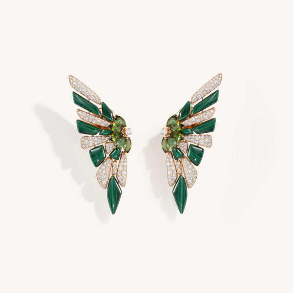 Decò earrings with malachites, tourmaline and white diamonds