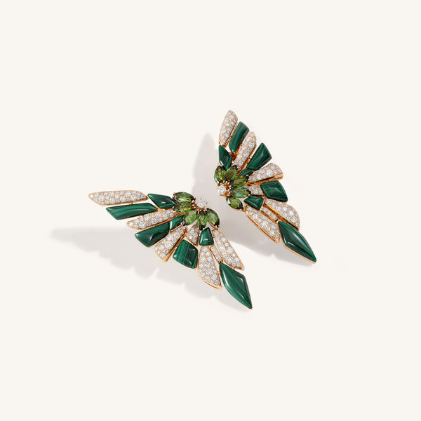 Decò earrings with malachites, tourmaline and white diamonds
