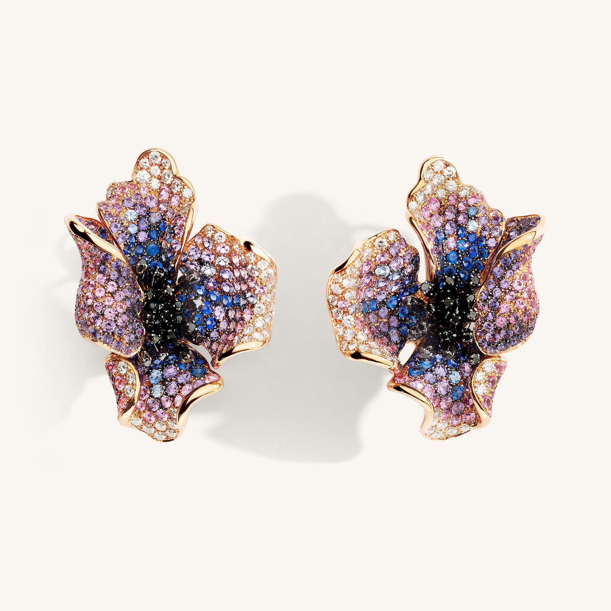 The Poppy Undressed earrings with white, black diamonds and sapphires