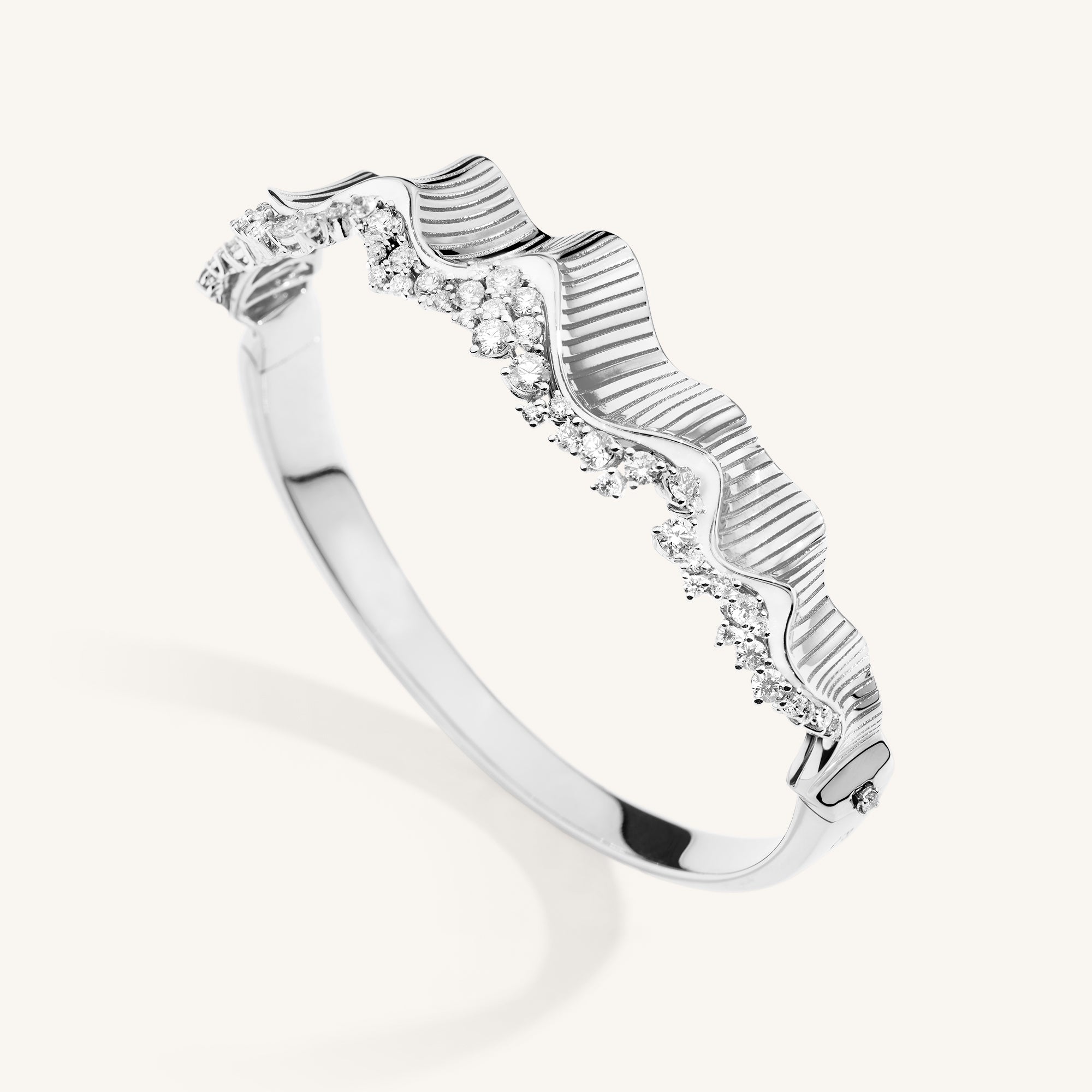 Rays of Sun bangle with white diamonds and white enamel