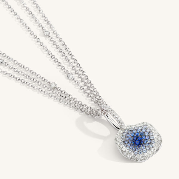 Moon Flowers pendant with white diamonds and sapphires