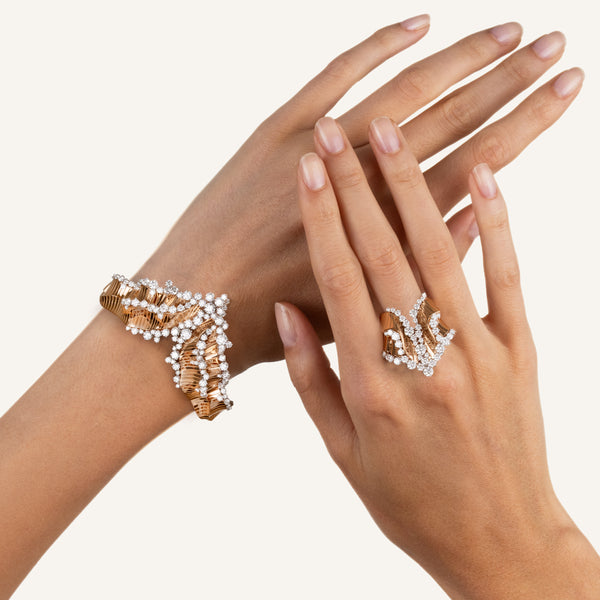 Rays of Sun ring with white diamonds
