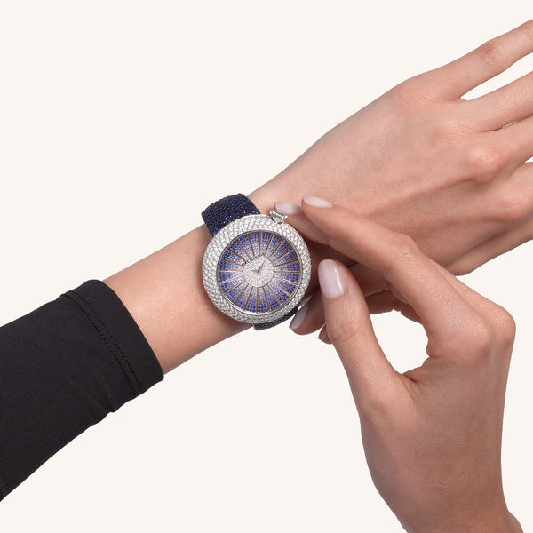 Alter 44mm case watch with blue sapphires and white diamonds