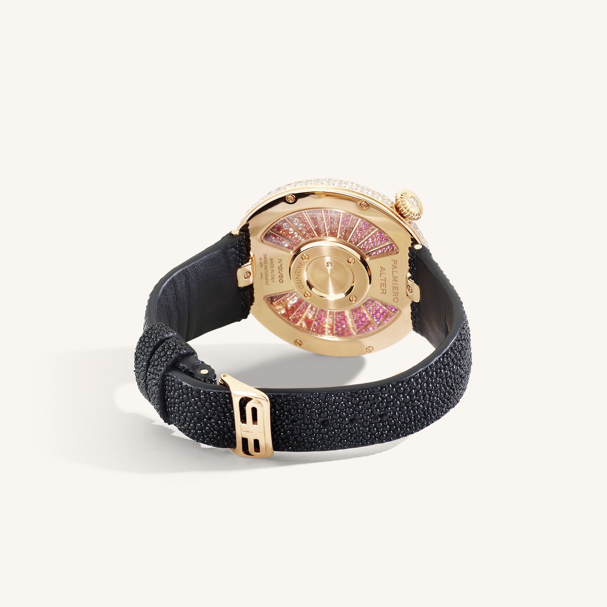 Alter 44mm case watch with pink sapphires and white diamonds