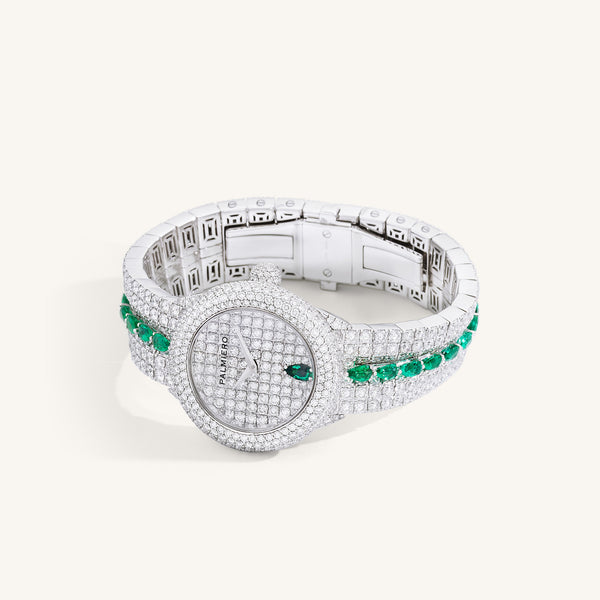 Divino watch with emeralds and white diamonds
