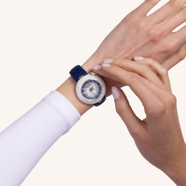 Alter 39mm case watch with blue sapphires and white diamonds