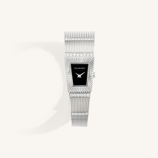 Cleopatra watch with onyx dial and white diamonds on white gold