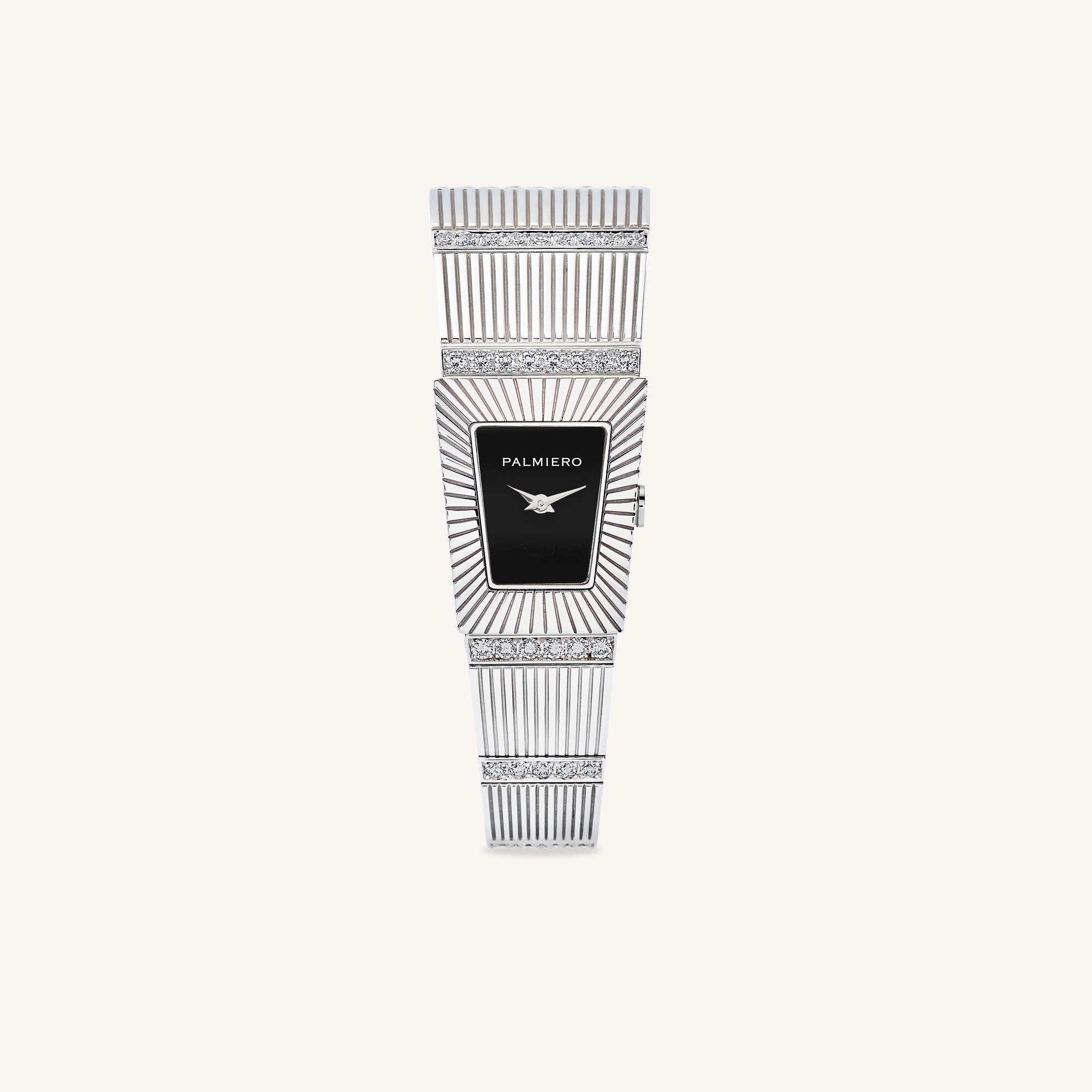 Cleopatra watch with onyx dial and white diamonds on white gold