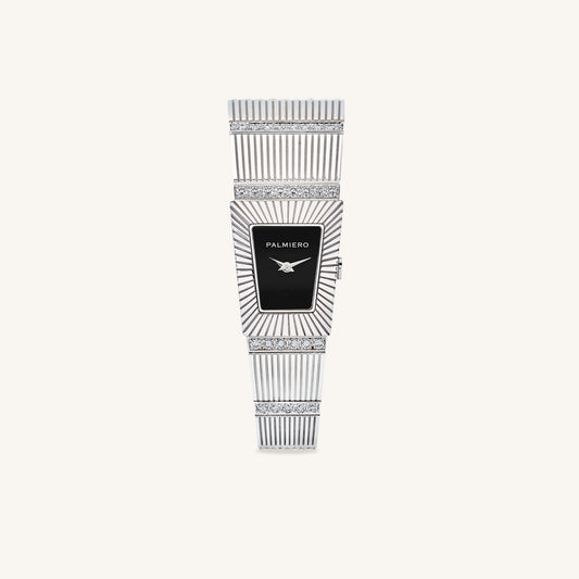 Cleopatra watch with onyx dial and white diamonds on white gold