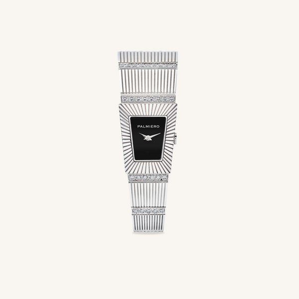 Cleopatra watch with onyx dial and white diamonds on white gold