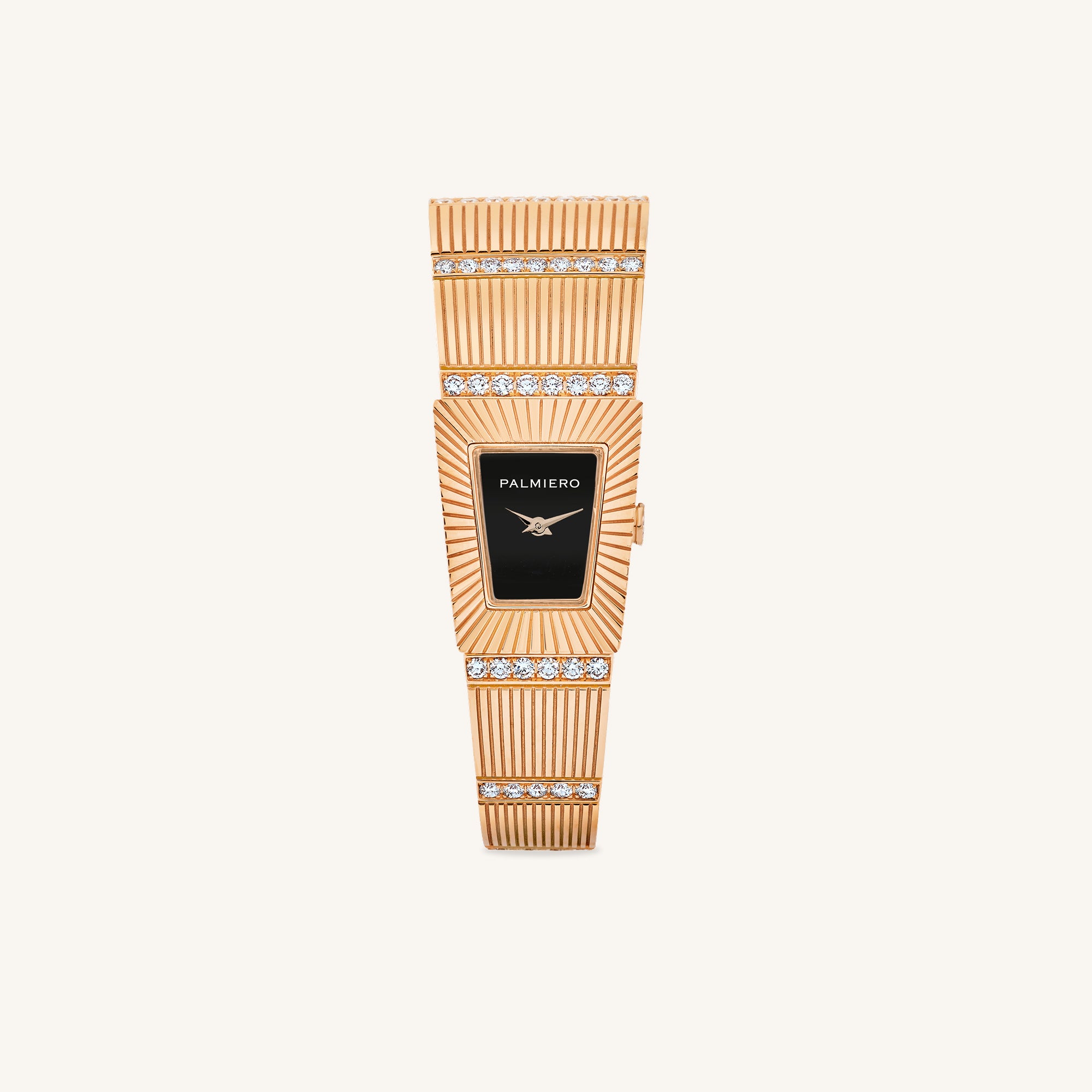 Cleopatra watch with onyx dial and white diamonds on rose gold