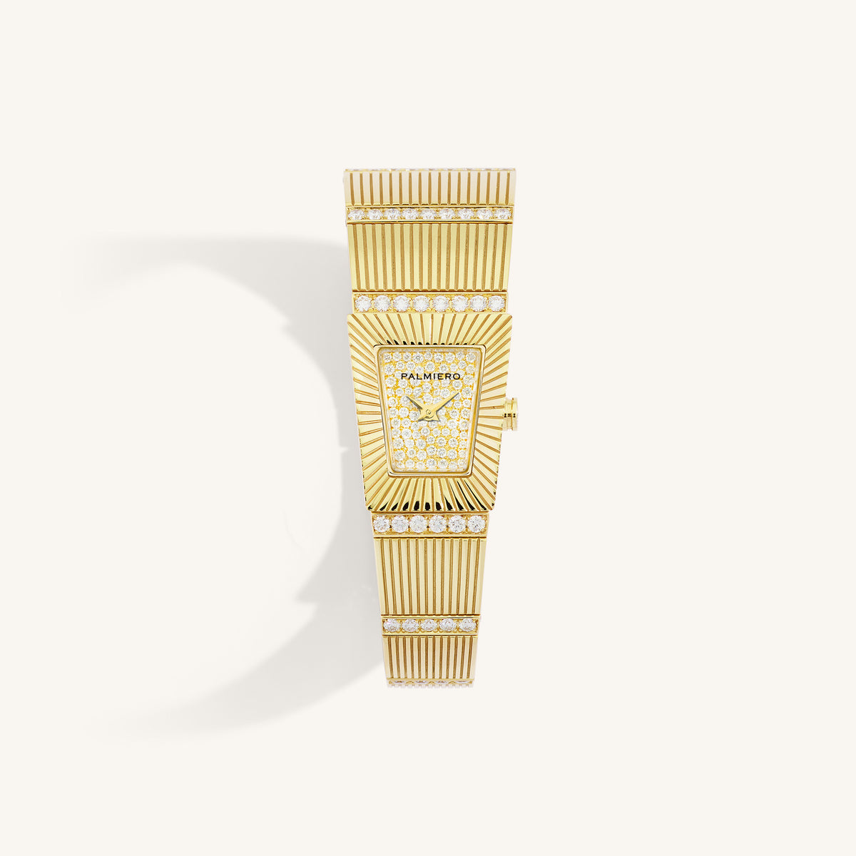 Cleopatra watch with white full pavé diamonds dial on yellow gold