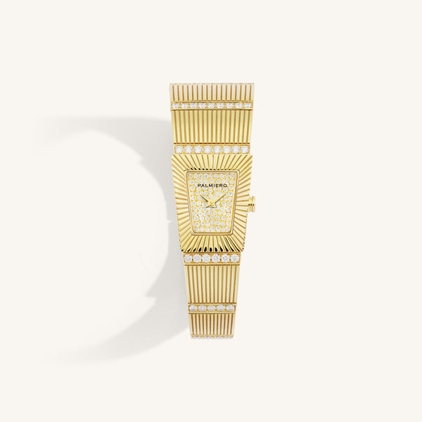 Cleopatra watch with white full pavé diamonds dial on yellow gold