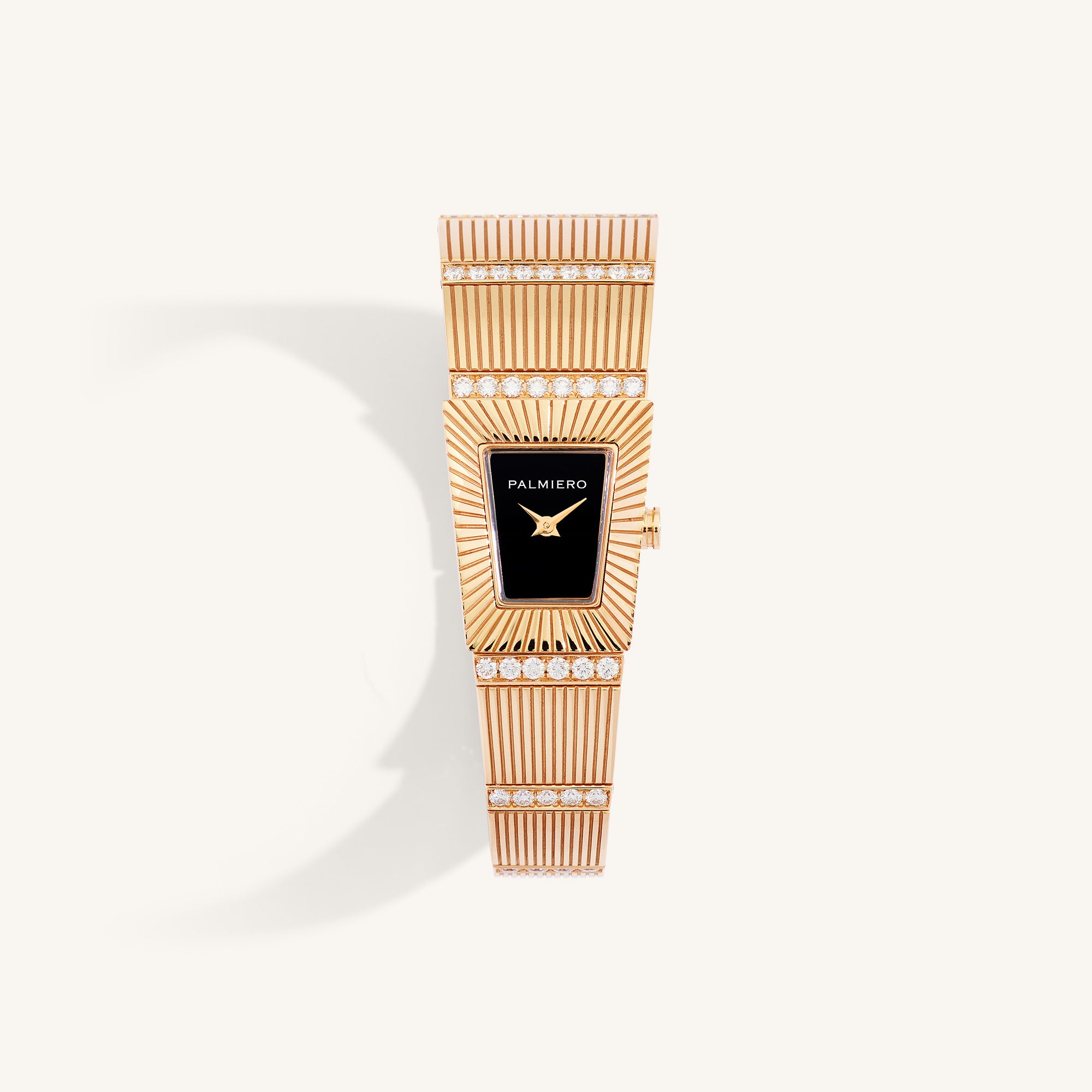 Cleopatra watch with onyx dial and white diamonds on rose gold